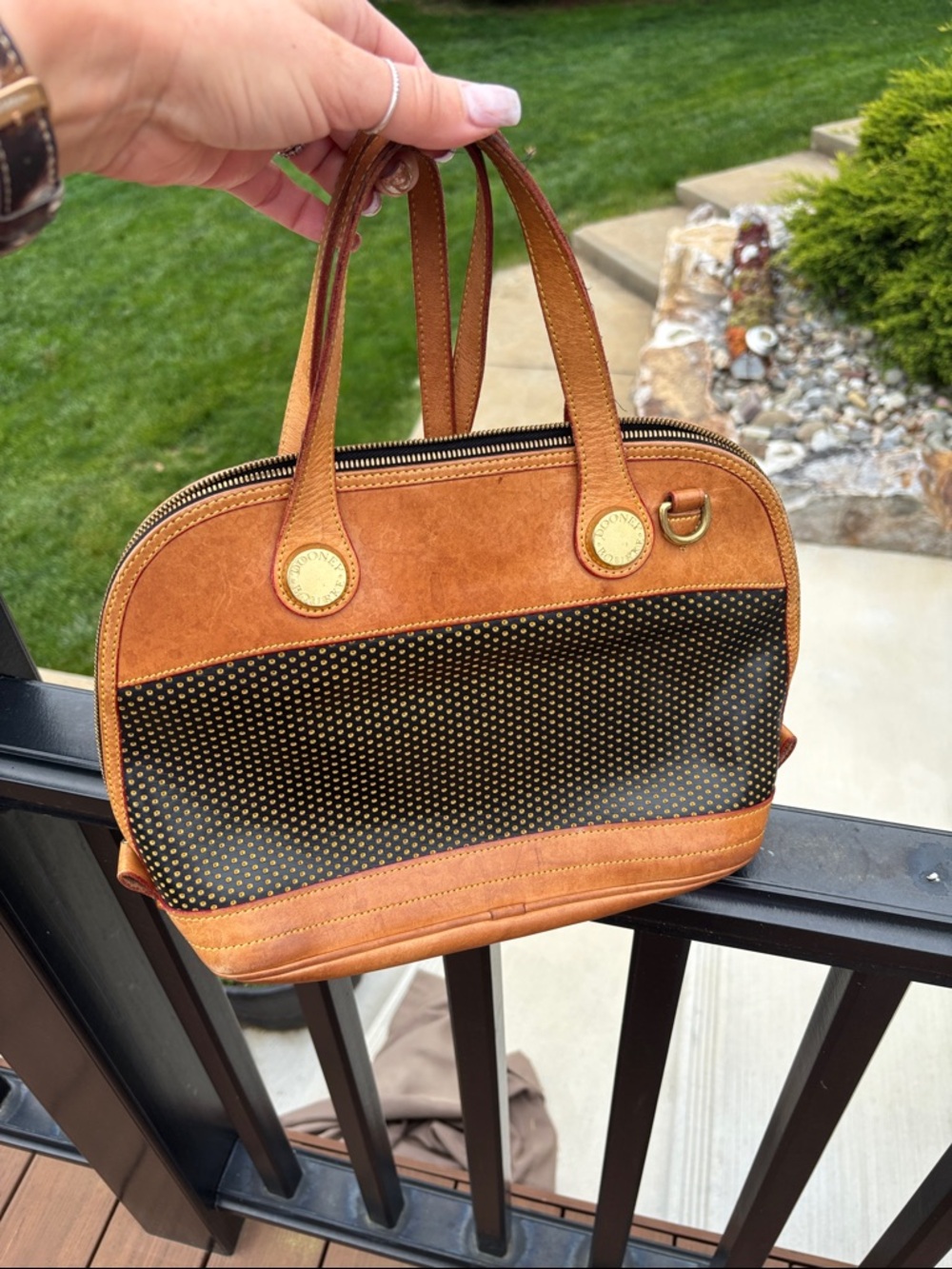 Dooney & Bourke Brown and Black Satchel with Gold Accents